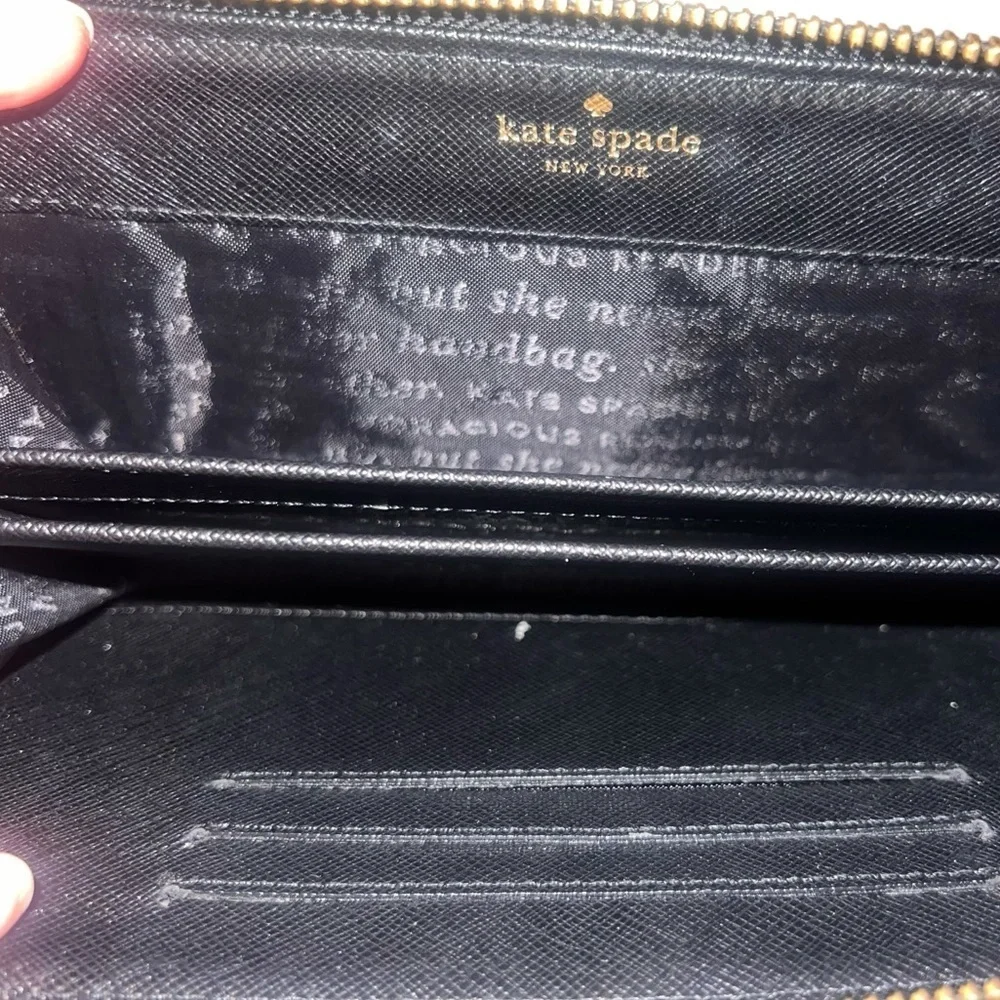 EUC Kate Spade Black Floral Cutout Wristlet Zip Around Long Wallet Clutch Gold